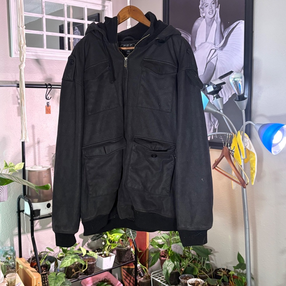 CSG Champs Sports Gear Mens 3XL Black Hooded Bomber Jacket‎ Full Zip Pockets